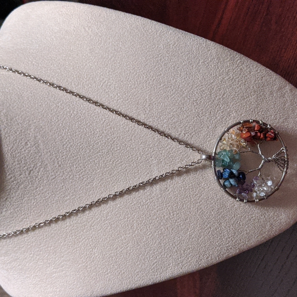 Necklace Tree of Life Beaded Leaves Silver Branches Medium NWOT - Picture 4 of 6